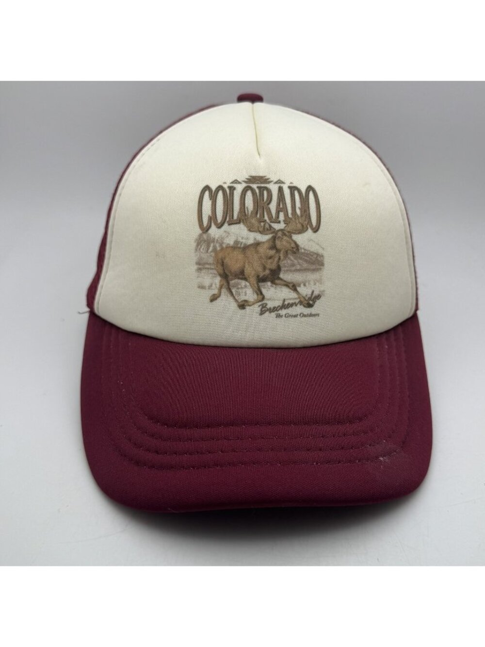 Colorado Breckenridge Moose Trucker Hat Cap Souvenir Adjustable Maroon White